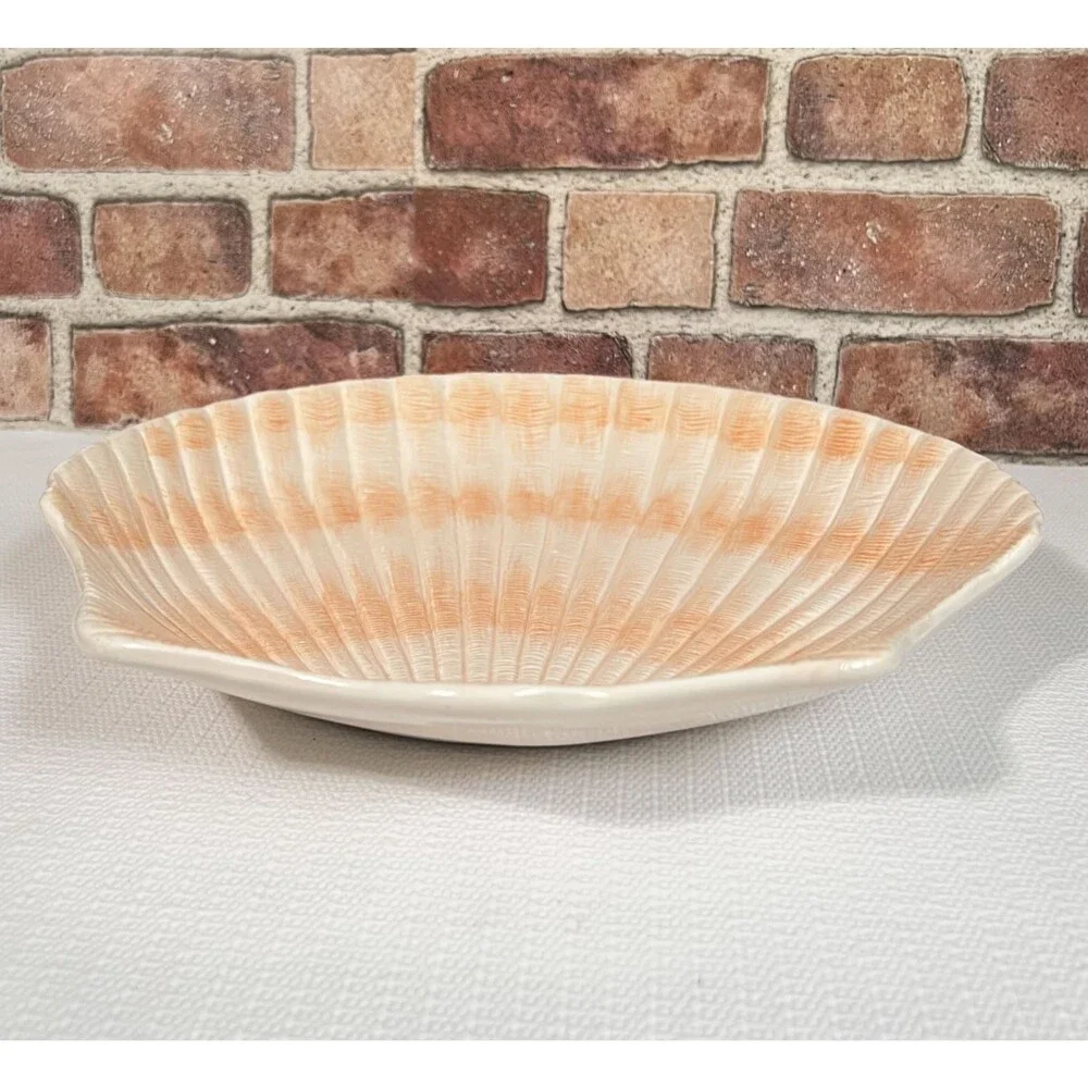 Vintage Ceramic SHELL Tray Trinket Jewelry Catchall Pink Figural Home Decor